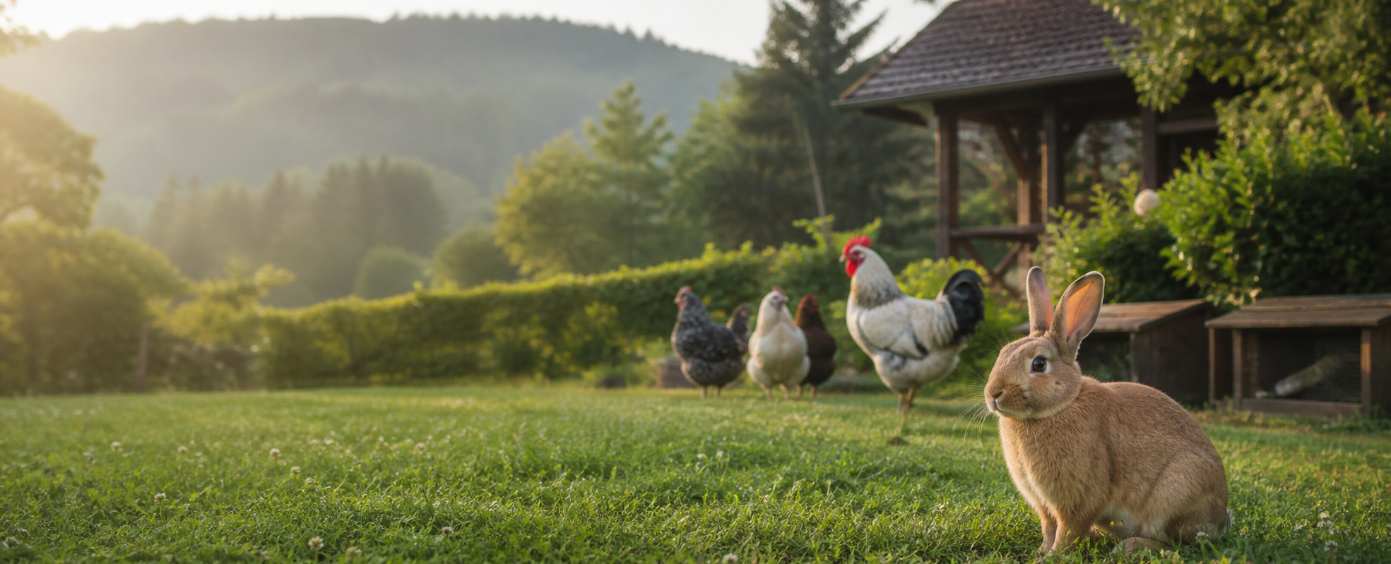 Kaninchen und Geflügel auf einer naturnahen Vereinsanlage